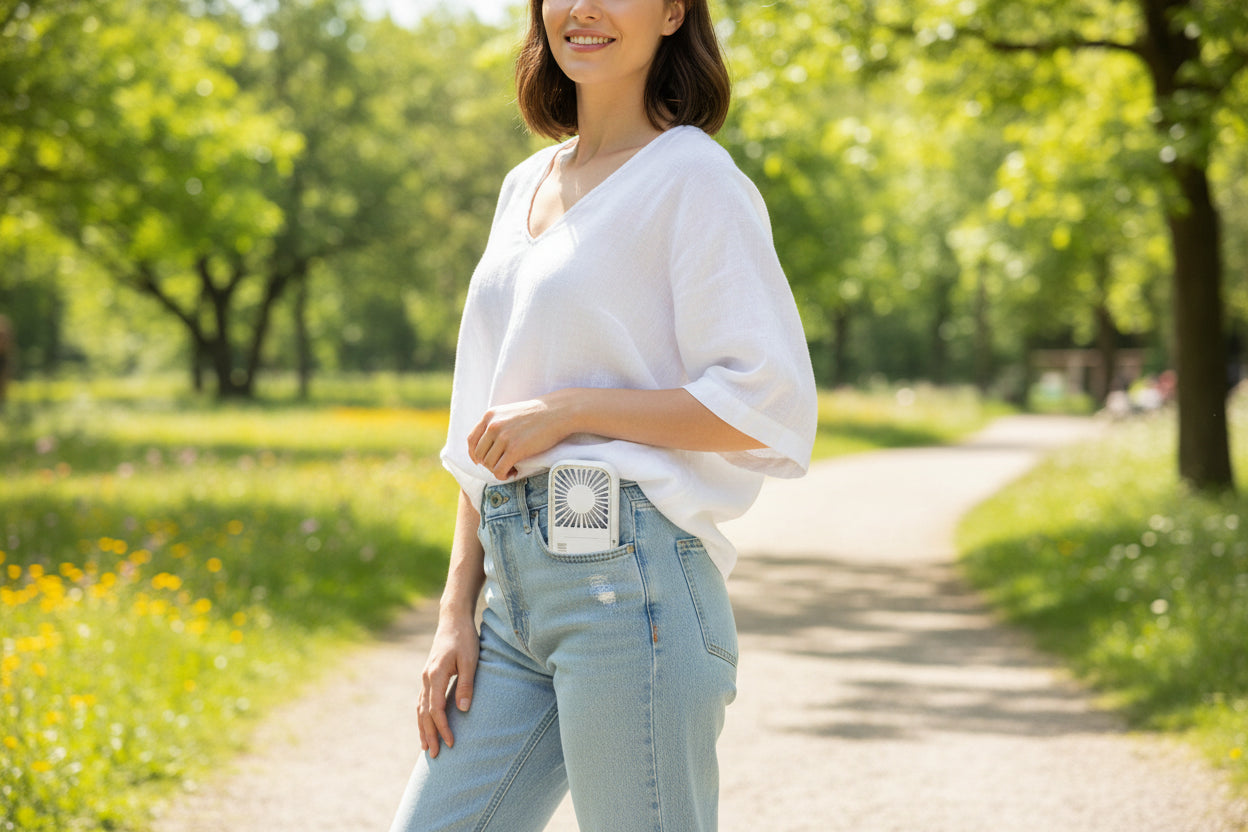 Chill & Charge: The Pocket Breeze Fan and Charger